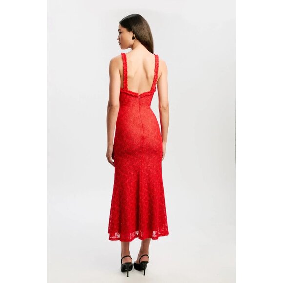 Bardot Alegra Stretch Lace Midi Dress in Fire Red 8 New Womens - Picture 13 of 15